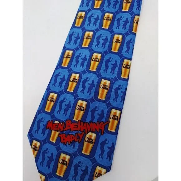 Men Behaving Badly BEER Drinking I love Lager Tie Necktie BBC Television Yoohoo - Picture 2 of 5